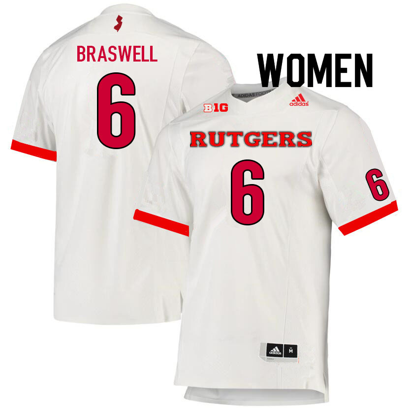 Women #6 Christian Braswell Rutgers Scarlet Knights College Football Jerseys Sale-White